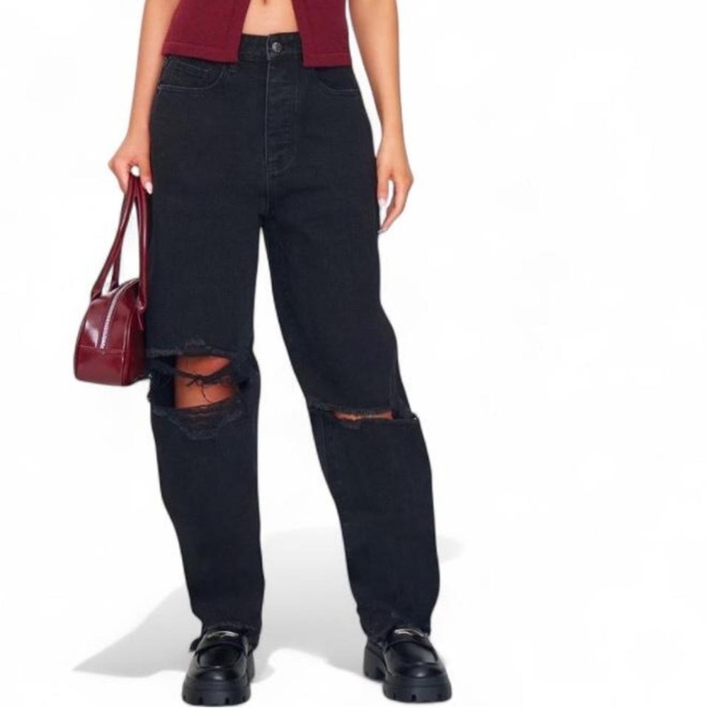 Pretty Little Thing High Waisted Black Ripped Boyfriend Jeans